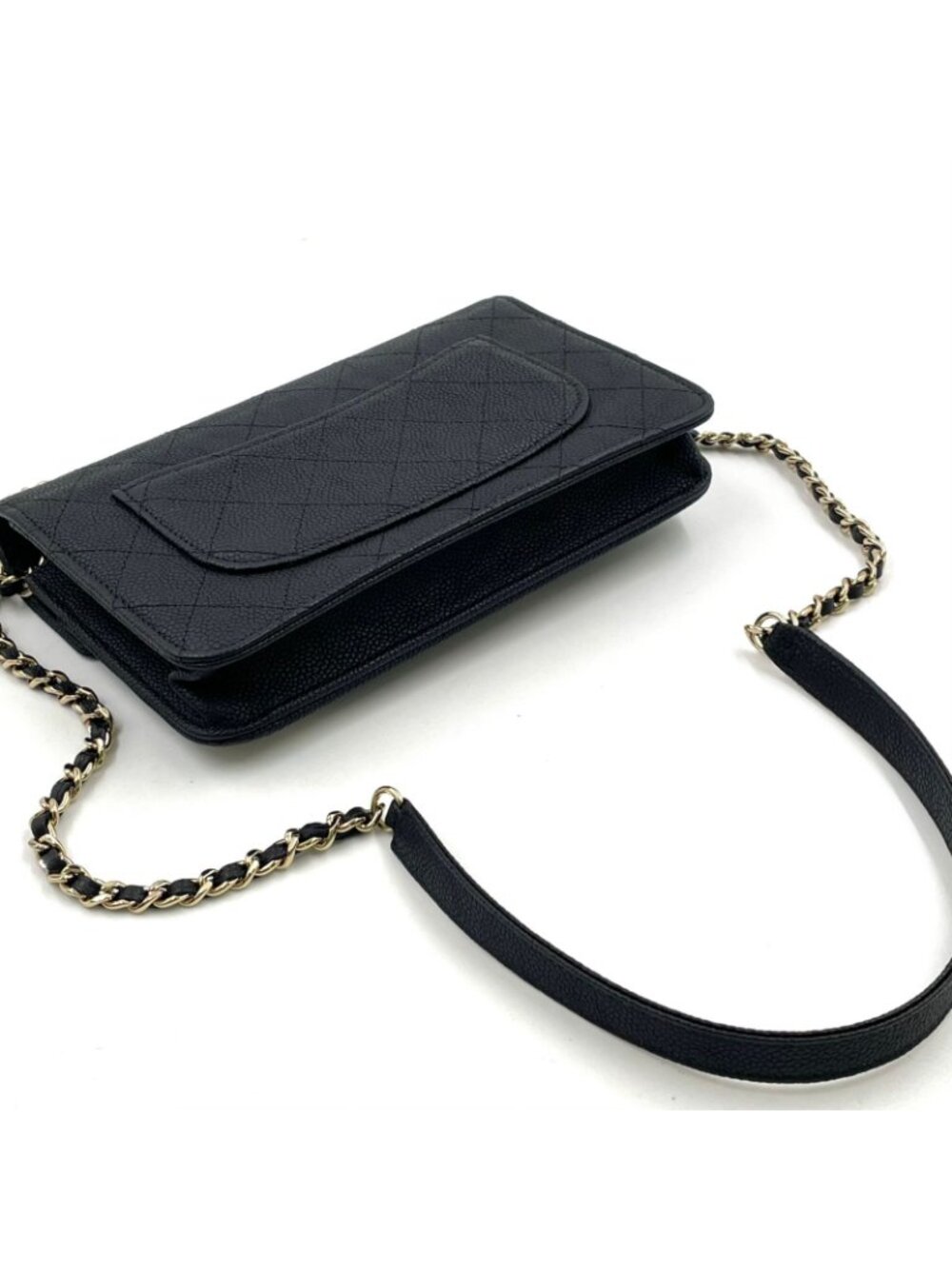 Chanel Half Coco Wallet Caviar Leather Black Chain Shoulder Bag Gold - Picture 5 of 15